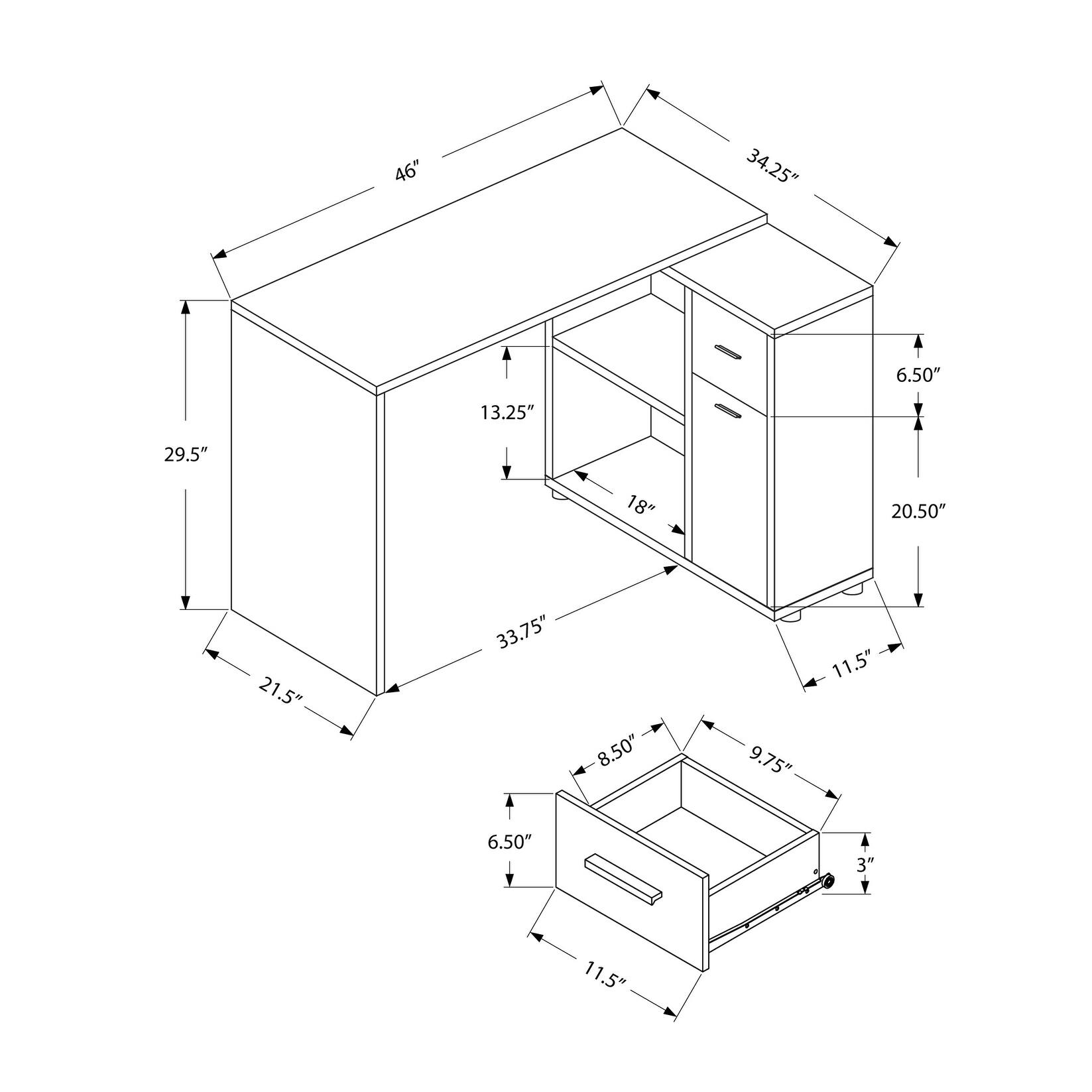 29.5" Particle Board and Laminate Computer Desk with a Storage